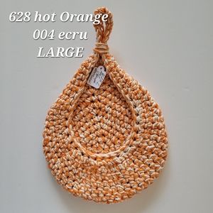 LARGE 628 HOT ORANGE 004 ECRU HANDMADE CROCHETED  HANGING WALL BASKET